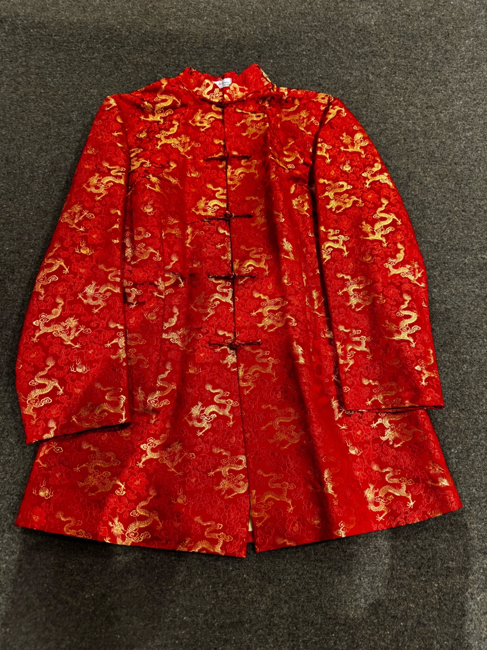 Traditional Red Brocade Dragon Jacket - 
Custom tailored in Beijing in 1997.